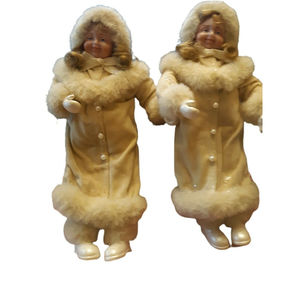 Kurt Adler Christmas Ornaments Angels w/ Full Length Fur Coats & Hoods Pink Wing